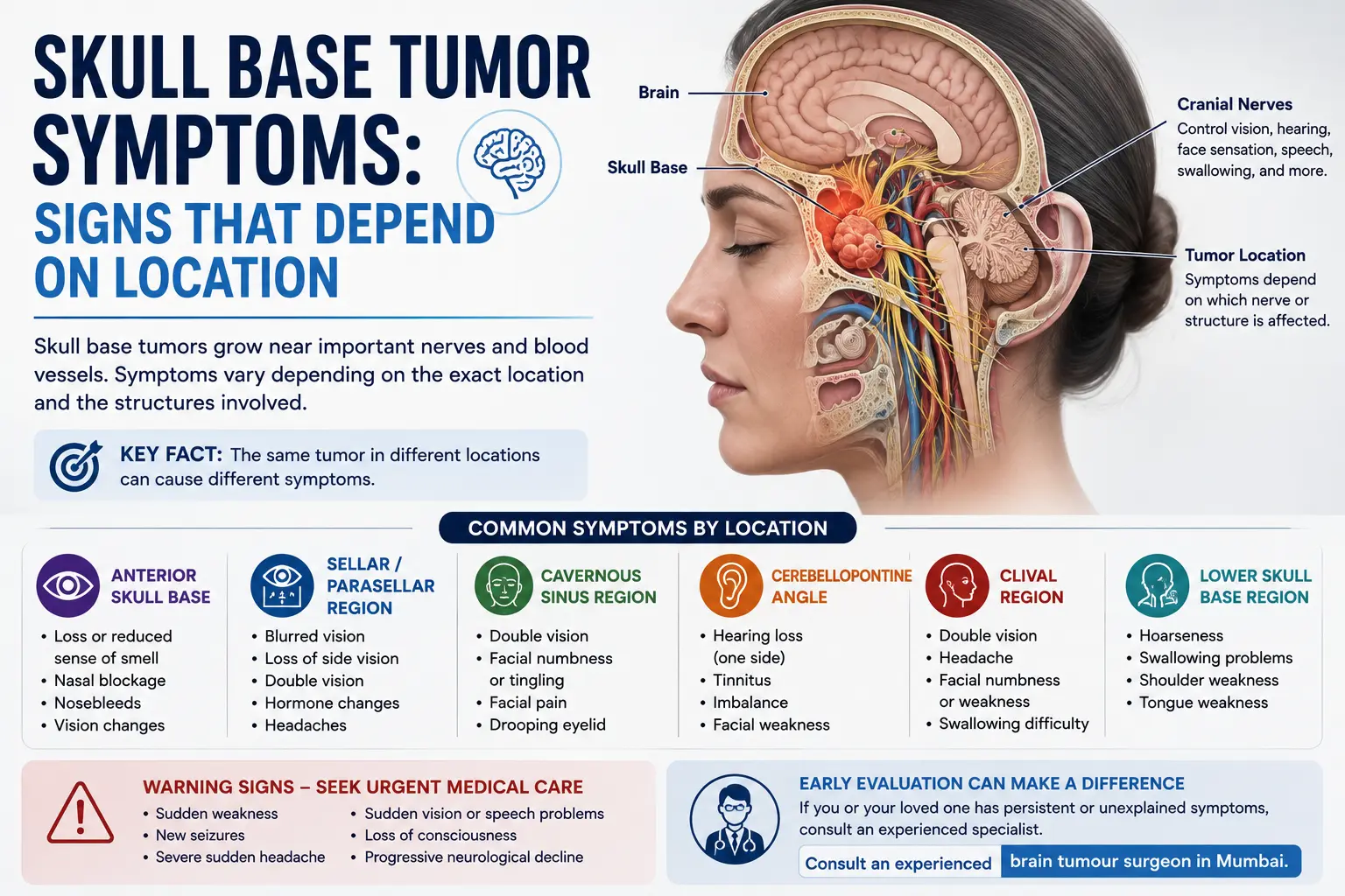 Skull Base Tumor Symptoms: Signs That Depend on Location